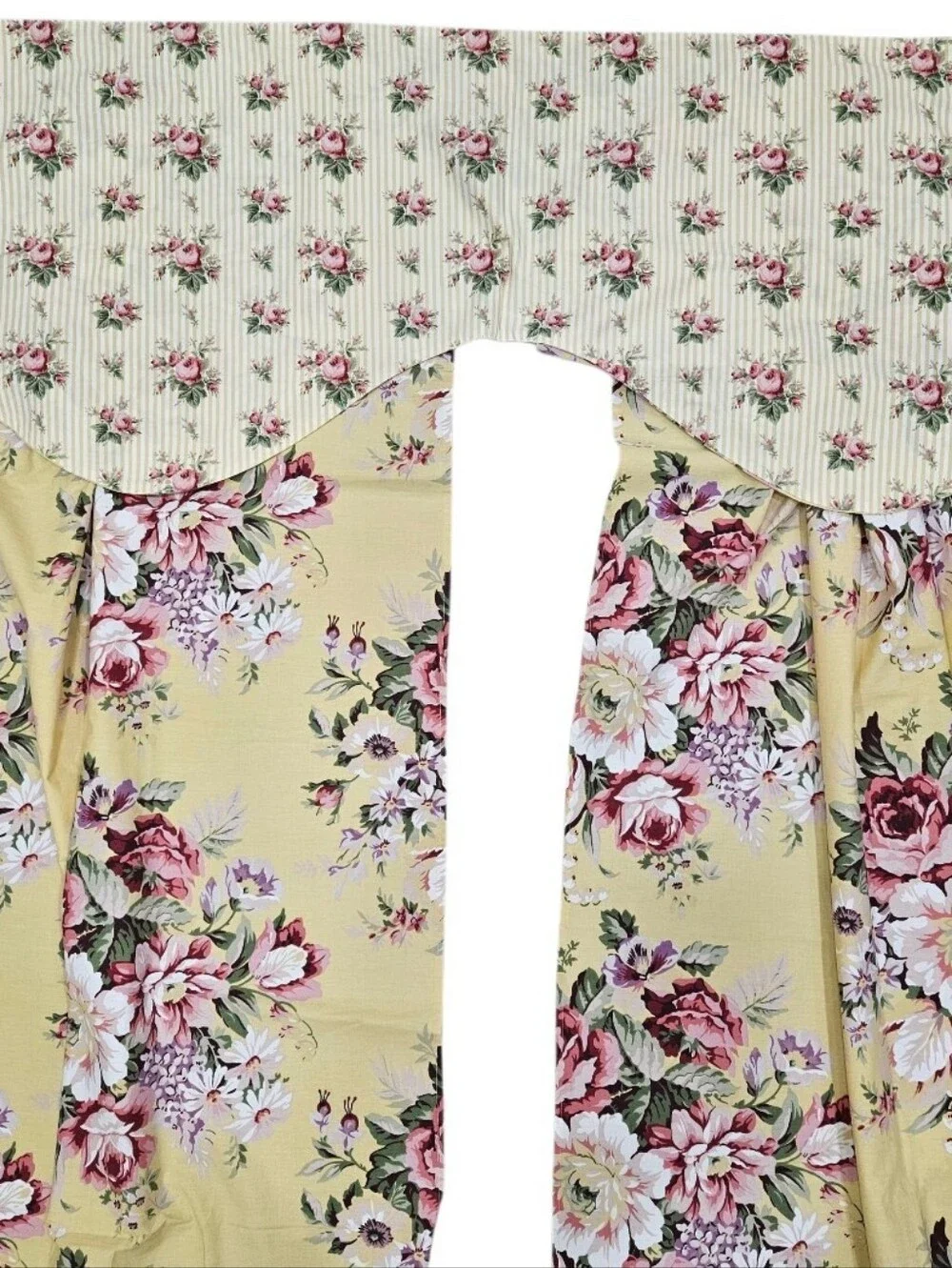 Ralph Lauren Sophie Brooke Yellow Floral & Stripe 2 Valances & 4 Curtain Panels